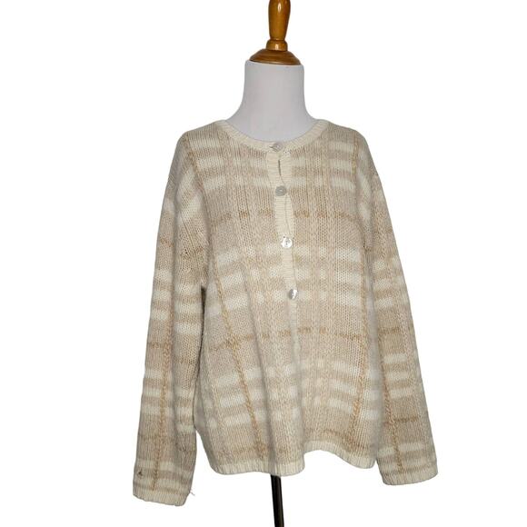 Vintage Talbots Lambswool Angora Cardigan Sweater Cream Soft Women Large - Picture 1 of 12